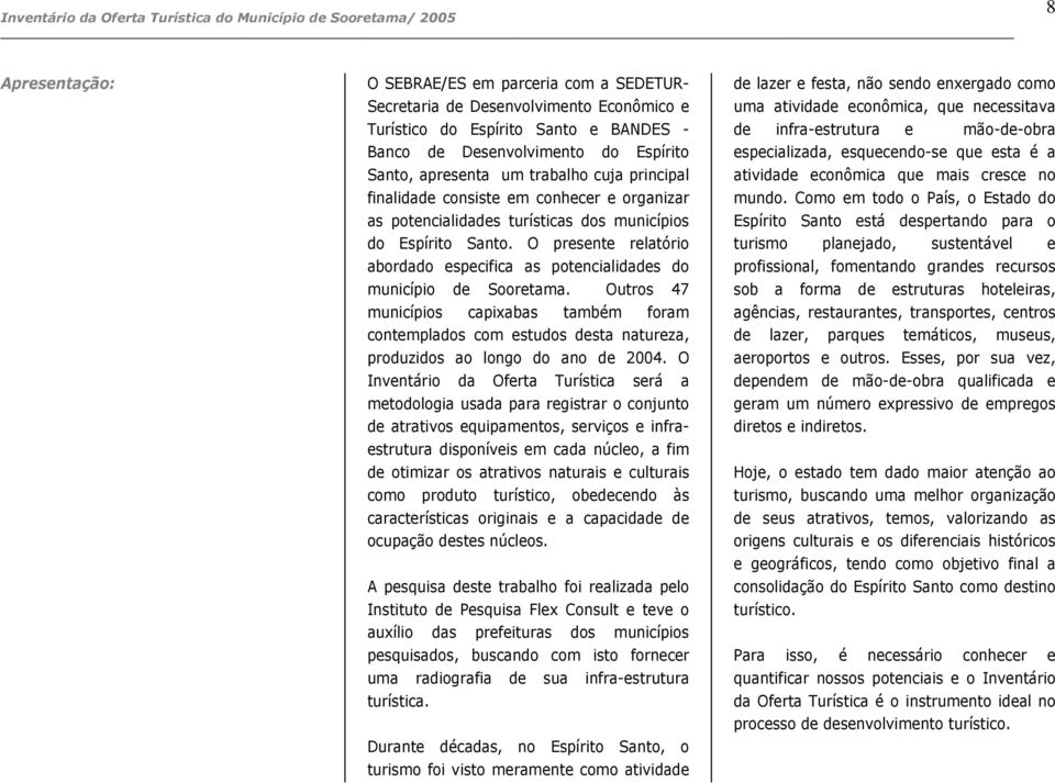 O presente relatório abordado especifica as potencialidades do município de Sooretama.