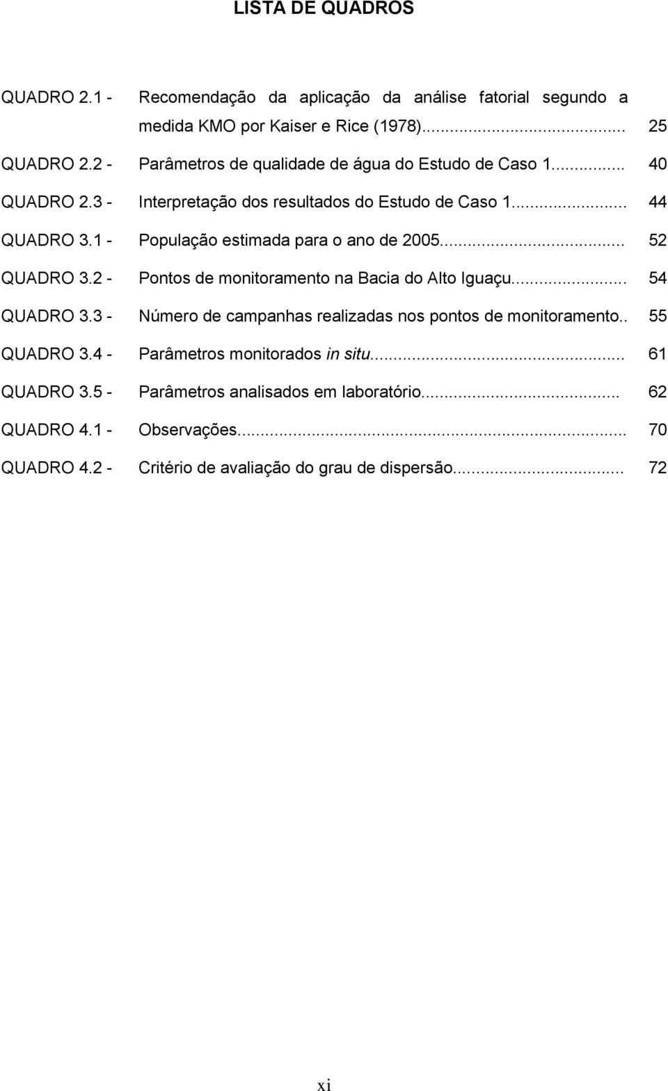 1 - População estimada para o ano de 2005... 52 QUADRO 3.2 - Pontos de monitoramento na Bacia do Alto Iguaçu... 54 QUADRO 3.