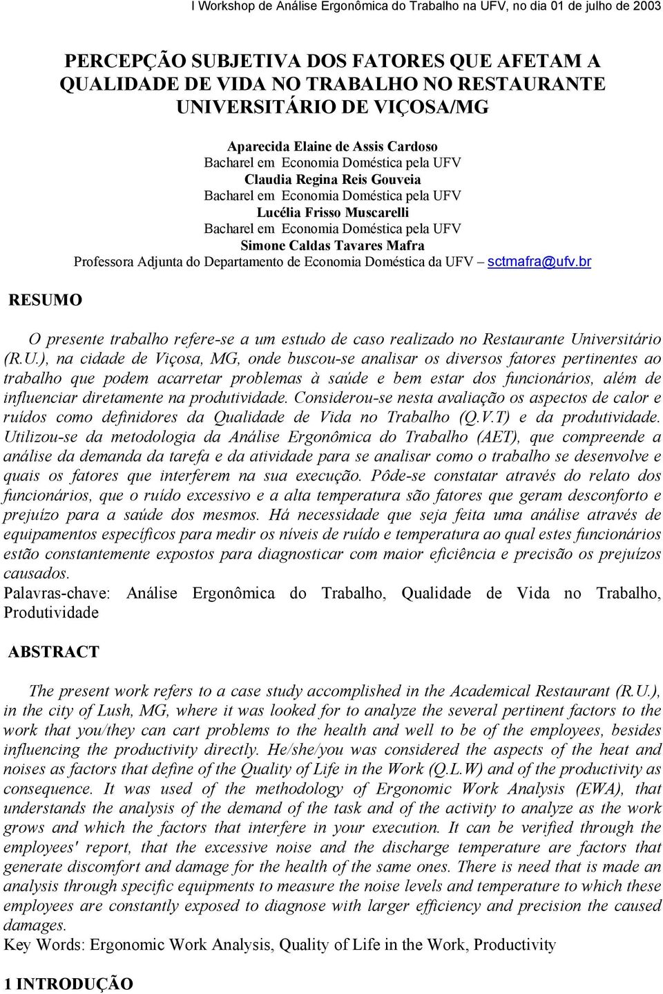 Economia Doméstica da UF