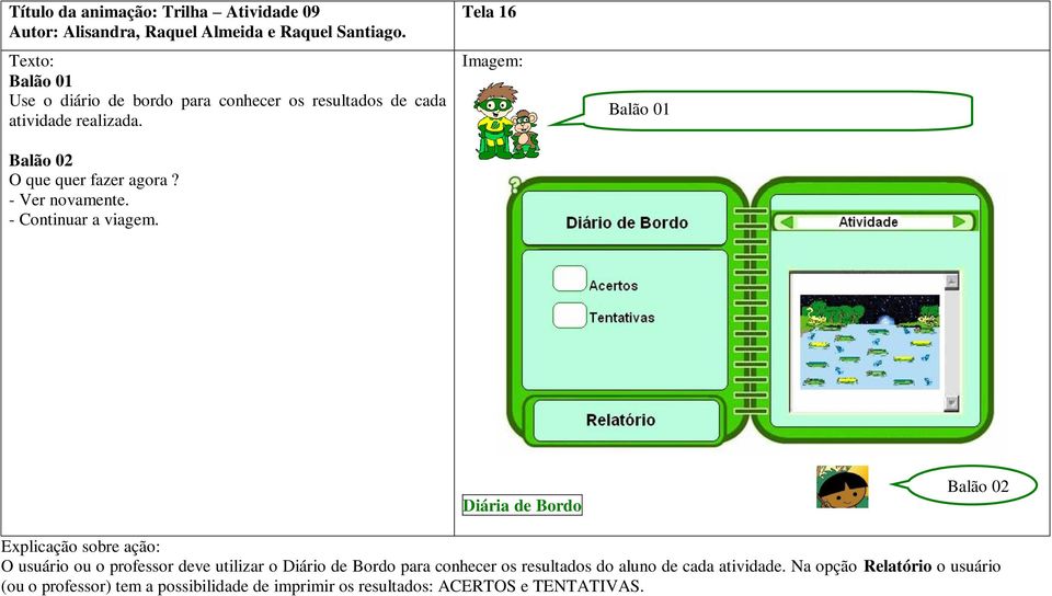 Tela 16 Diária de Bordo O usuário ou o professor deve utilizar o Diário de Bordo para conhecer os resultados