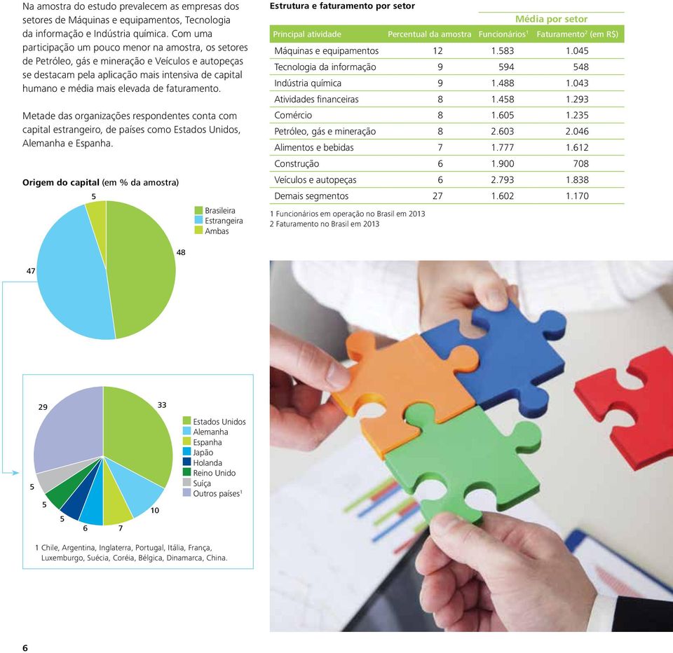 faturamento. Metade das organizações respondentes conta com capital estrangeiro, de países como Estados Unidos, Alemanha e Espanha.