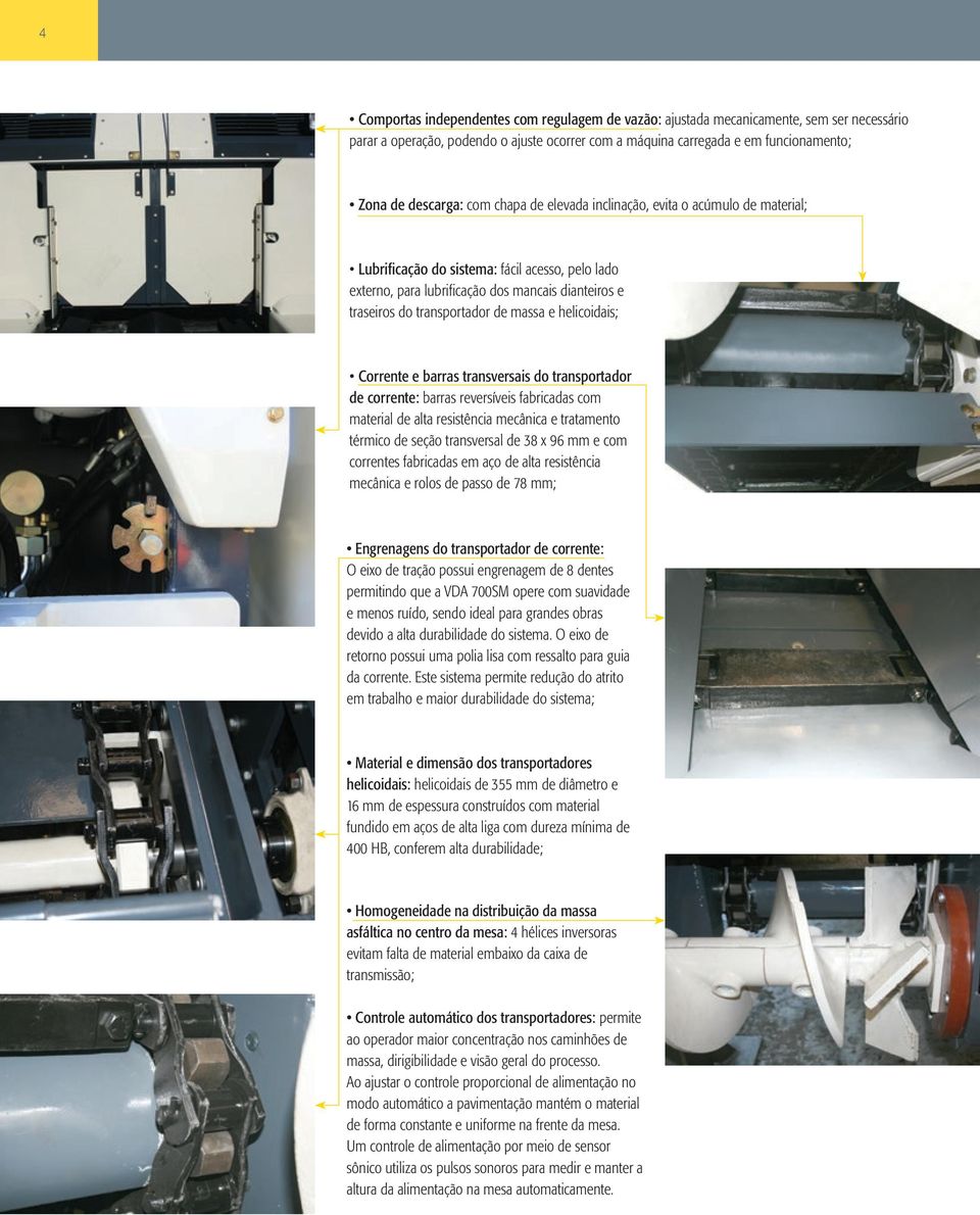 e helicoidais; Corrente e barras transversais do transportador de corrente: barras reversíveis fabricadas com material de alta resistência mecânica e tratamento térmico de seção transversal de 38 x