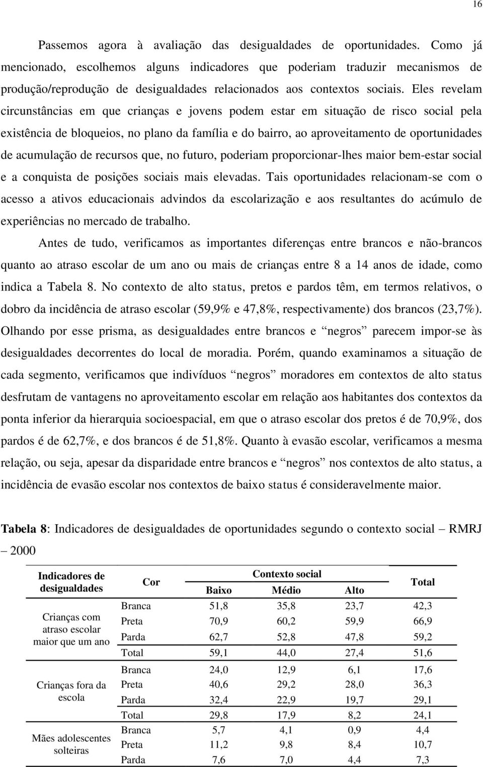 Eles revelam circunstâncias em que crianças e jovens podem estar em situação de risco social pela existência de bloqueios, no plano da família e do bairro, ao aproveitamento de oportunidades de