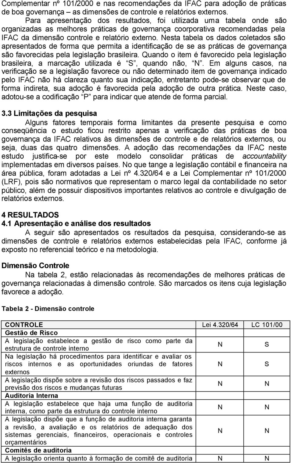 esta tabela os dados coletados são apresentados de forma que permita a identificação de se as práticas de governança são favorecidas pela legislação brasileira.