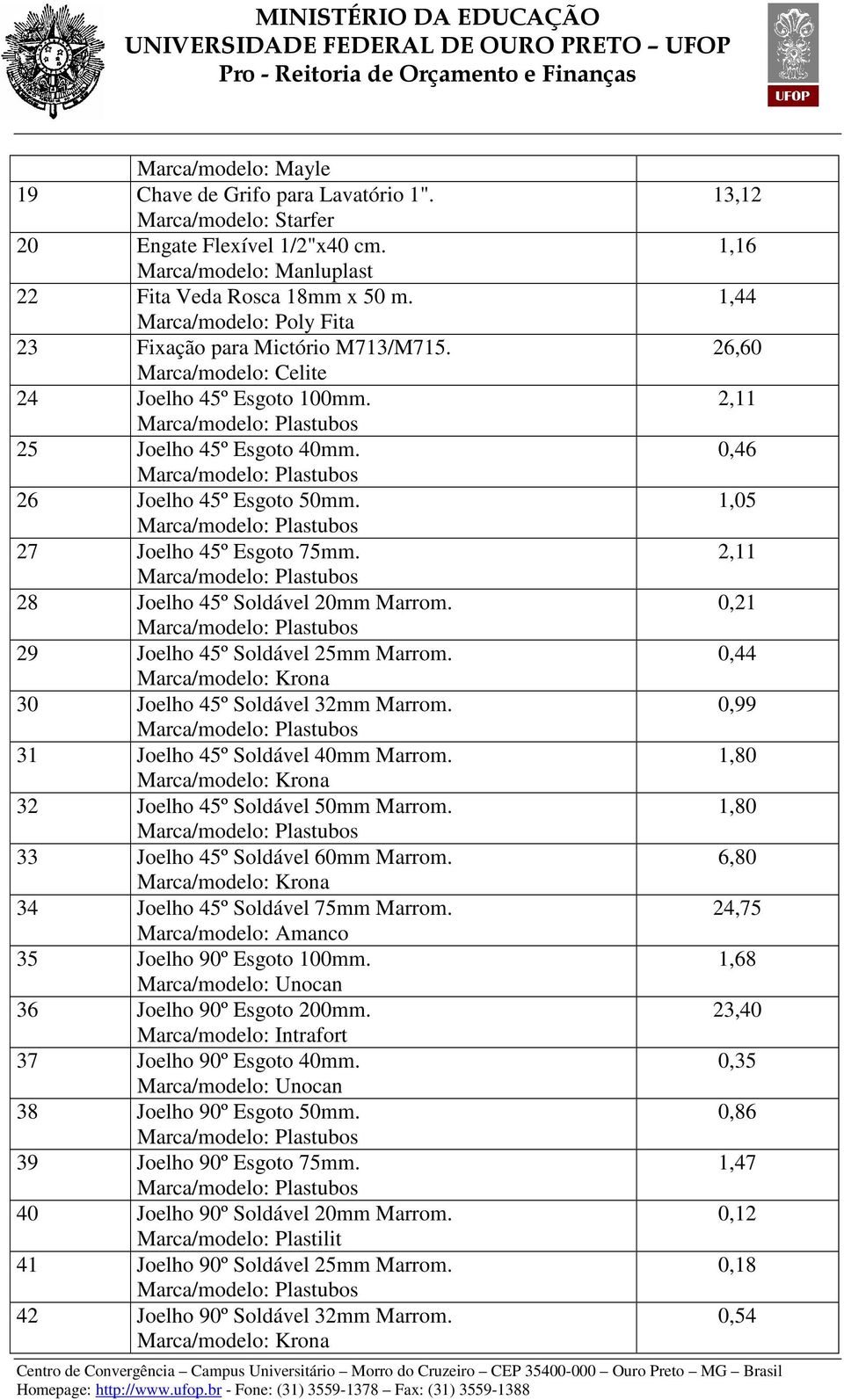 28 Joelho 45º Soldável 20mm Marrom. 29 Joelho 45º Soldável 25mm Marrom. 30 Joelho 45º Soldável 32mm Marrom. 31 Joelho 45º Soldável 40mm Marrom. 32 Joelho 45º Soldável 50mm Marrom.