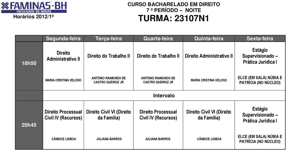 VELOSO ELCE (EM SALA) NÚBIA E PATRÍCIA (NO NÚCLEO) Civil IV (Recursos) Direito Civil VI (Direito da Família) Civil IV (Recursos) Direito