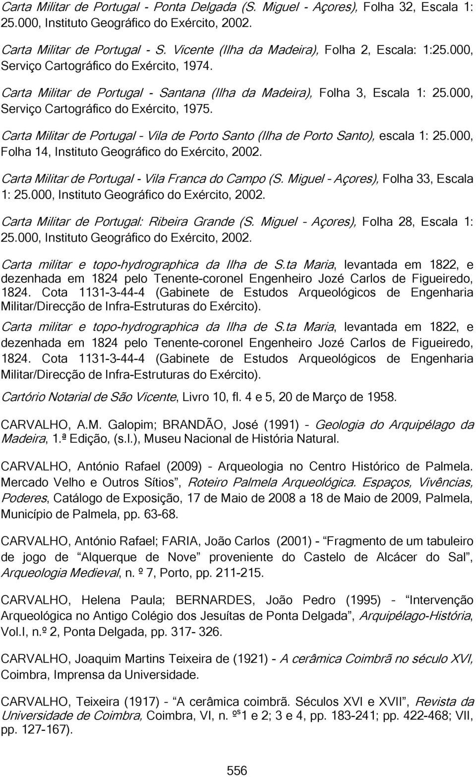000, Serviço Cartográfico do Exército, 1975. Carta Militar de Portugal Vila de Porto Santo (Ilha de Porto Santo), escala 1: 25.000, Folha 14, Instituto Geográfico do Exército, 2002.