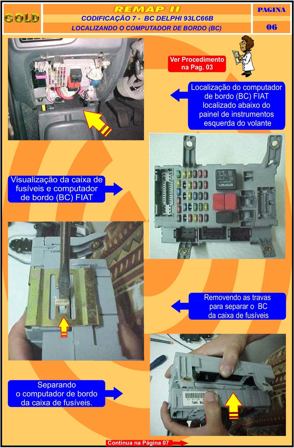 esquerda do volante Visualização da caixa de fusíveis e computador de bordo (BC) FIAT