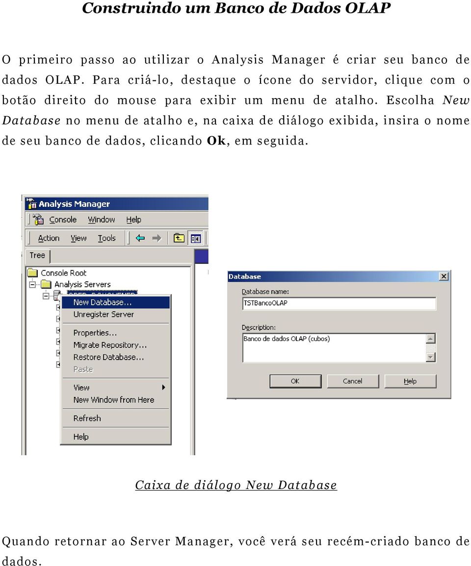 Escolha New Database no menu de atalho e, na caixa de diálogo exibida, insira o nome de seu banco de dados, clicando