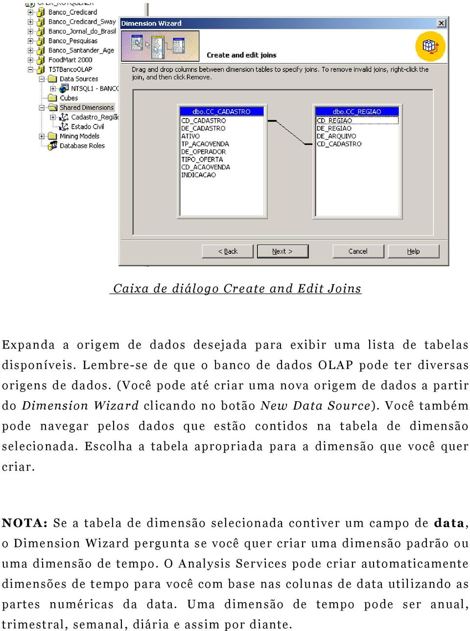 Você também pode navegar pelos dados que estão contidos na tabela de dimensão selecionada. Escolha a tabela apropriada para a dimensão que você quer criar.