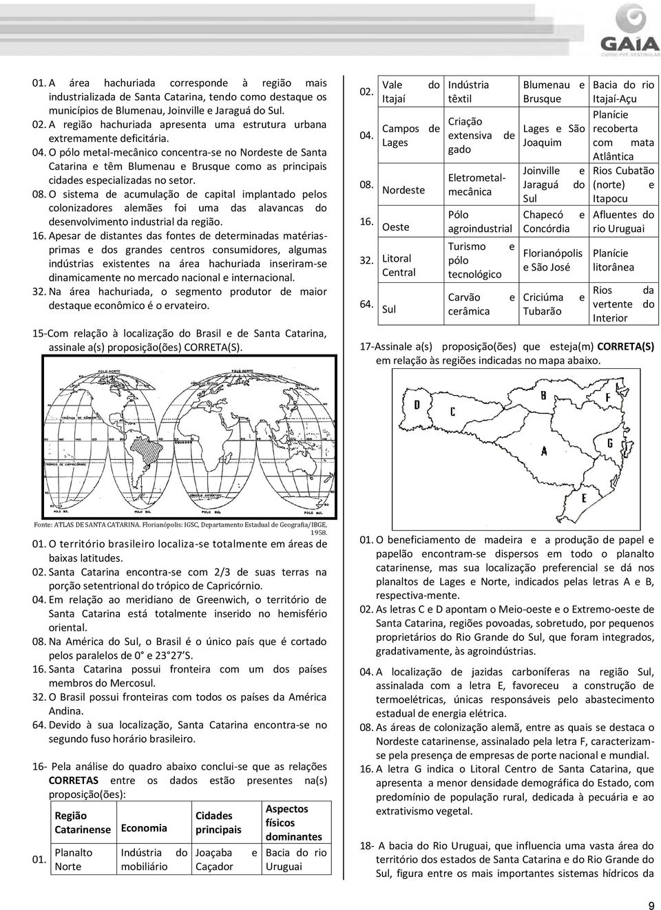 O pólo metal-mecânico concentra-se no Nordeste de Santa Catarina e têm Blumenau e Brusque como as principais cidades especializadas no setor. 08.