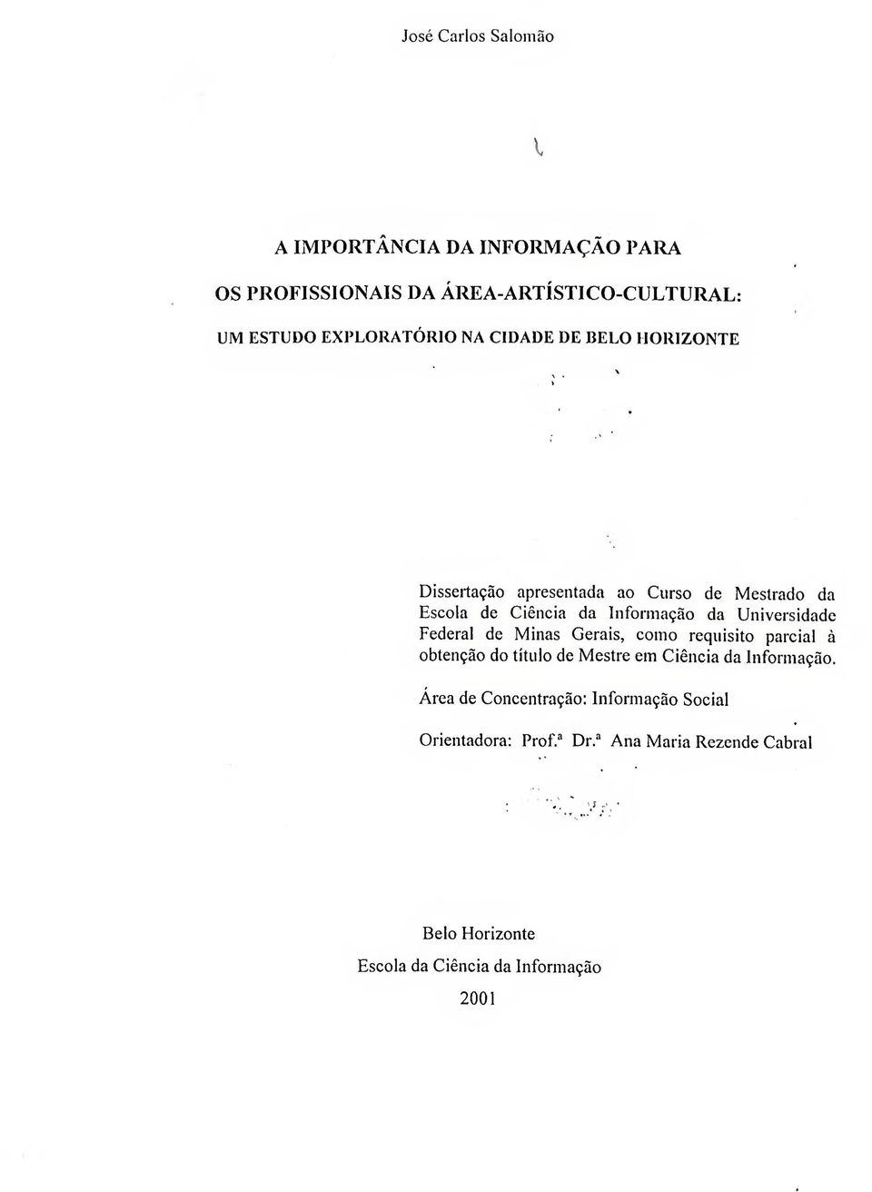 Universidade Federal de Minas Gerais, como requisito parcial à obtenção do título de Mestre em Ciência da Informação.