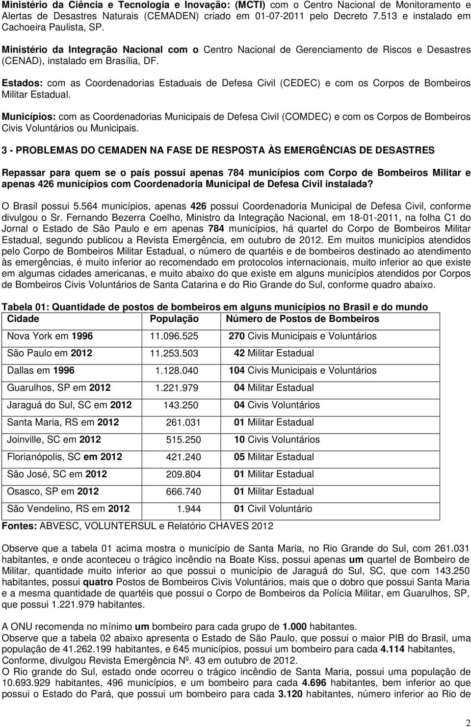 Estados: com as Coordenadorias Estaduais de Defesa Civil (CEDEC) e com os Corpos de Bombeiros Militar Estadual.