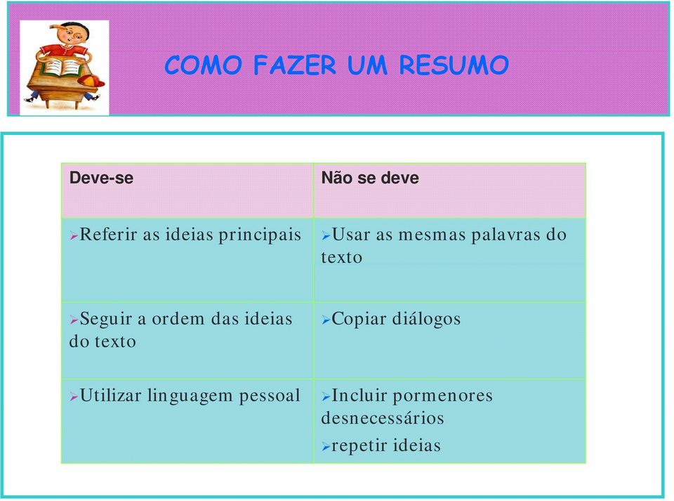 a ordem das ideias do textot Copiar diálogos Utilizar