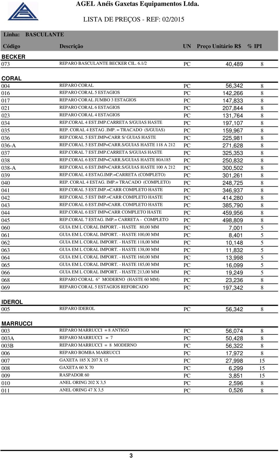 ESTAGIOS PC 131,764 8 034 REP.CORAL 4 EST.IMP.CARRETA S/GUIAS HASTE PC 197,107 8 035 118A185 REP. CORAL 4 ESTAG.IMP. = TRACADO (S/GUIAS) PC 159,967 8 036 REP.CORAL 5 EST.