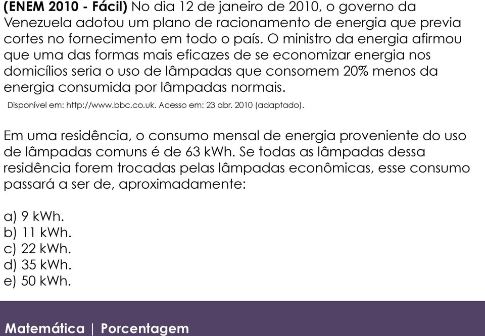 lâmpadas normais. Disponível em: http://www.bbc.co.uk. Acesso em: 23 abr. 2010 (adaptado).