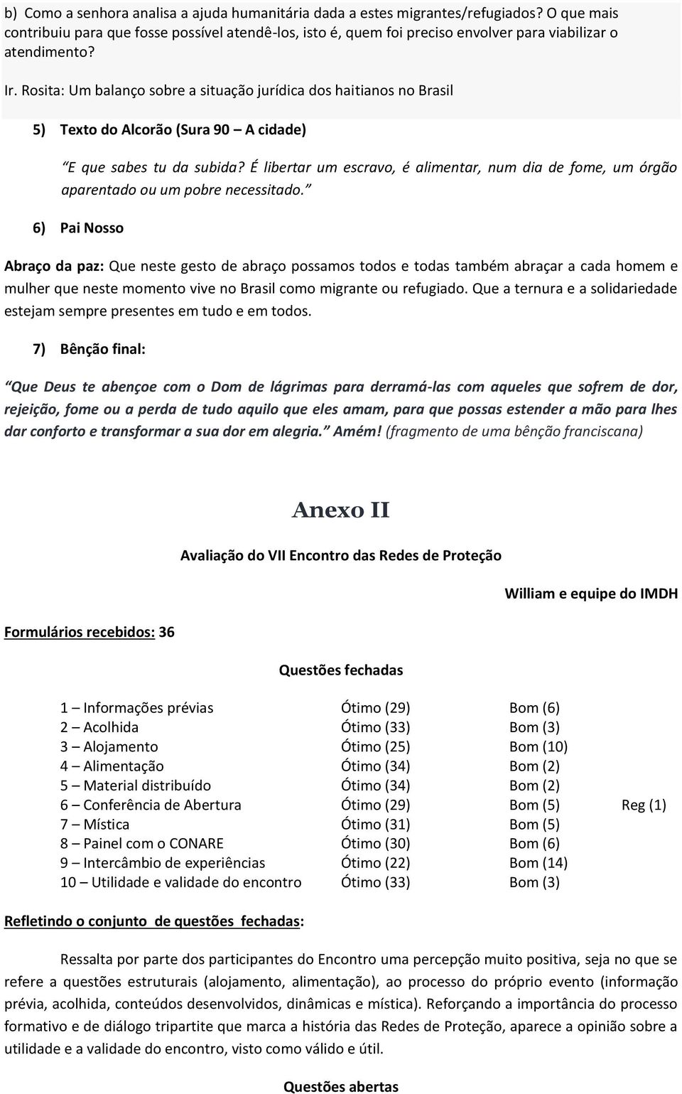 Rosita: Um balanço sobre a situação jurídica dos haitianos no Brasil 5) Texto do Alcorão (Sura 90 A cidade) E que sabes tu da subida?