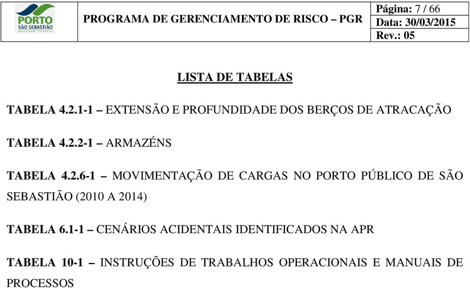 2.6-1 MOVIMENTAÇÃO DE CARGAS NO PORTO PÚBLICO DE SÃO SEBASTIÃO (2010 A 2014) TABELA 6.