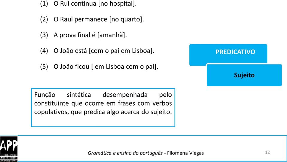 (5) O João ficou [ em Lisboa com o pai].