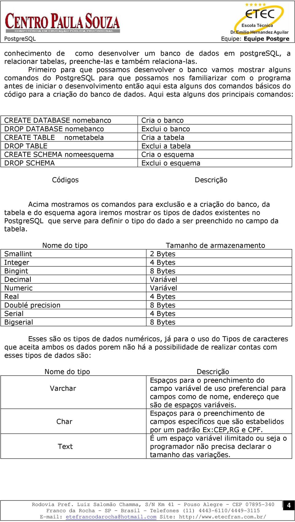 dos comandos básicos do código para a criação do banco de dados.