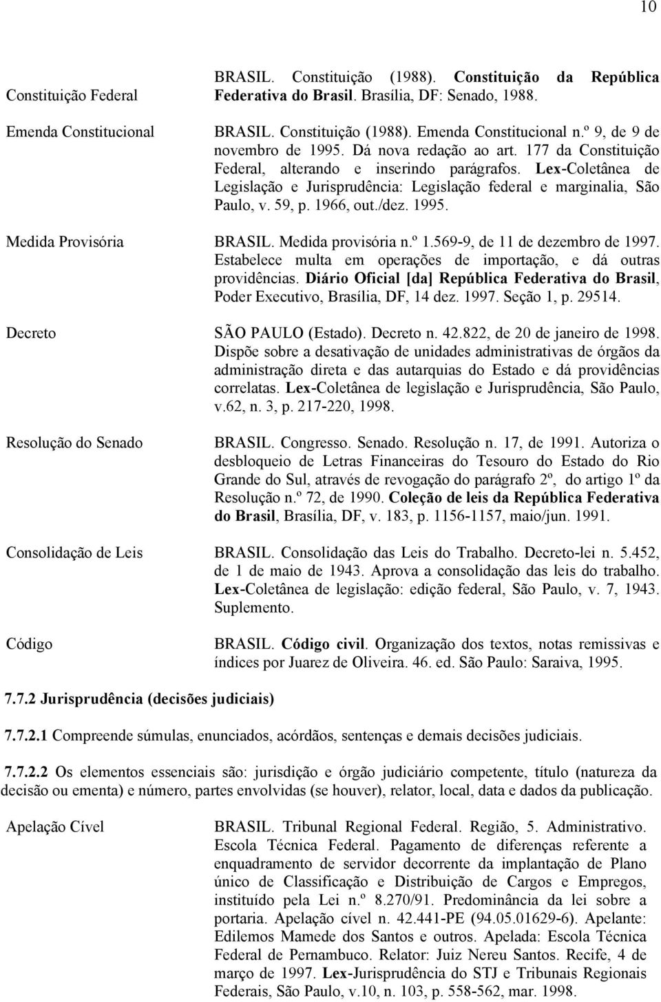 Lex-Coletânea de Legislação e Jurisprudência: Legislação federal e marginalia, São Paulo, v. 59, p. 1966, out./dez. 1995. Medida Provisória BRASIL. Medida provisória n.º 1.