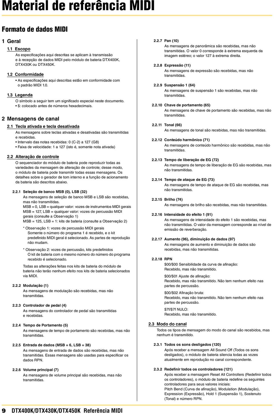 2 Conformidade As especificações aqui descritas estão em conformidade com o padrão MIDI 1.0. 1.3 Legenda O símbolo a seguir tem um significado especial neste documento.