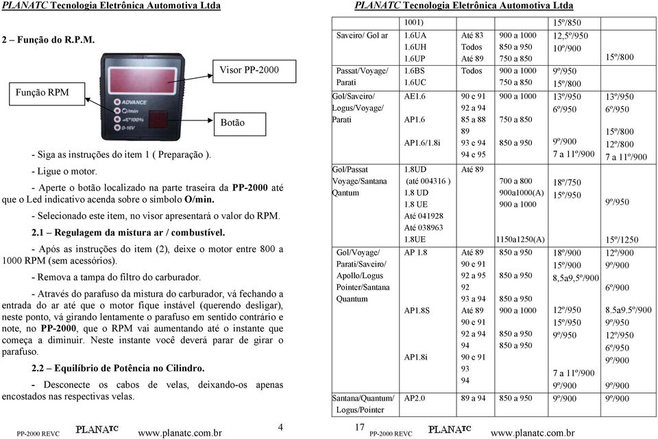 1 Regulagem da mistura ar / combustível. - Após as instruções do item (2), deixe o motor entre 800 a 1000 RPM (sem acessórios). - Remova a tampa do filtro do carburador.