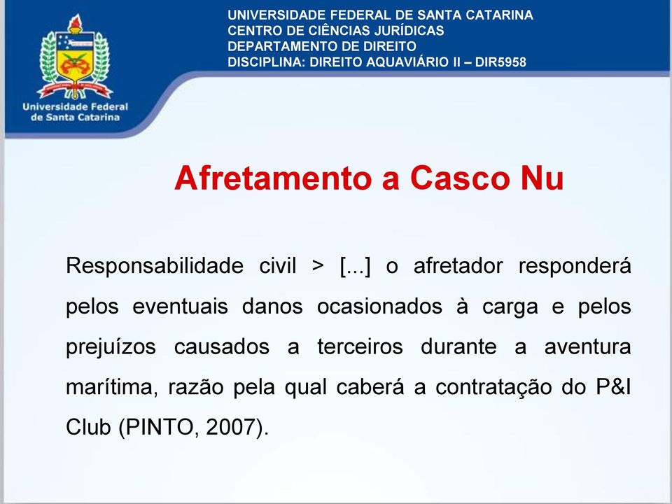 carga e pelos prejuízos causados a terceiros durante a