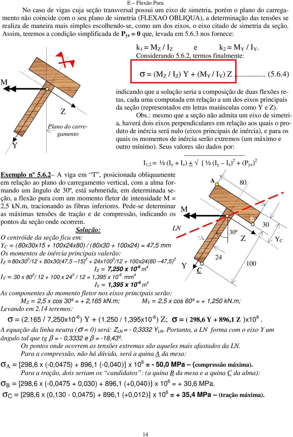 3 nos fornece: k 1 = M Z / I Z e k 2 = M Y / I Y. Considerando 5.6.