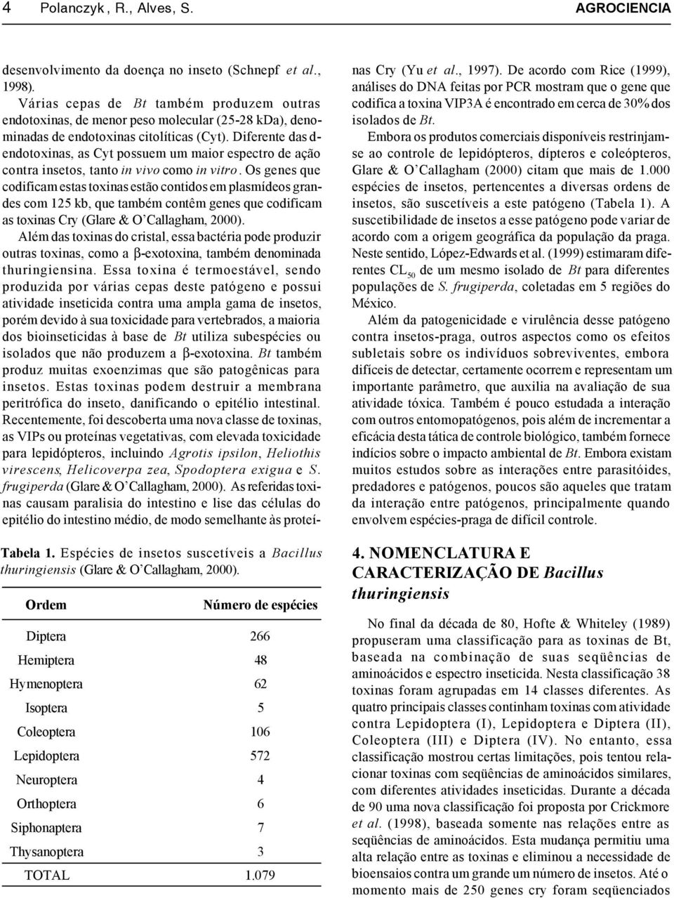 079 desenvolvimento da doença no inseto (Schnepf et al., 1998).