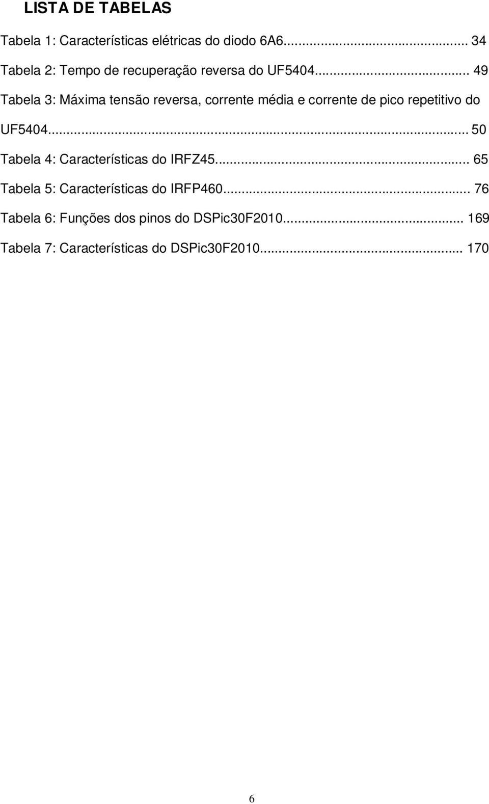 .. 49 Tabela 3: Máxima tensão reversa, corrente média e corrente de pico repetitivo do UF5404.