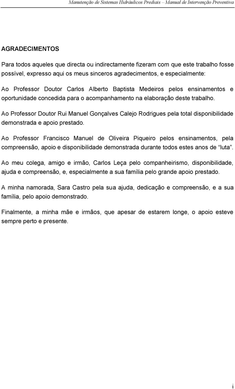 Ao Professor Doutor Rui Manuel Gonçalves Calejo Rodrigues pela total disponibilidade demonstrada e apoio prestado.