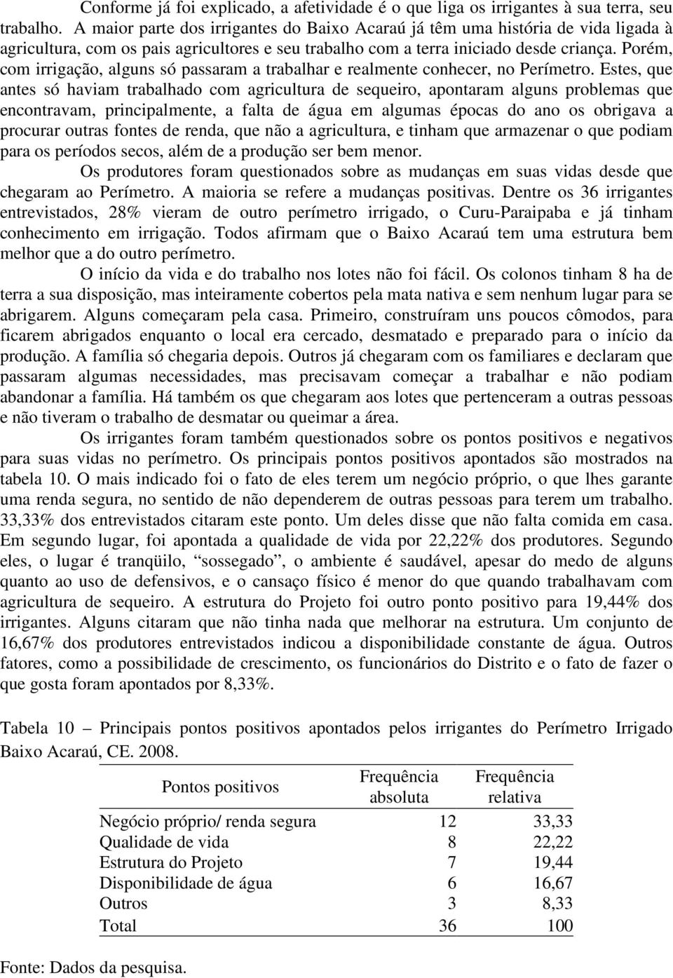 Porém, com irrigação, alguns só passaram a trabalhar e realmente conhecer, no Perímetro.