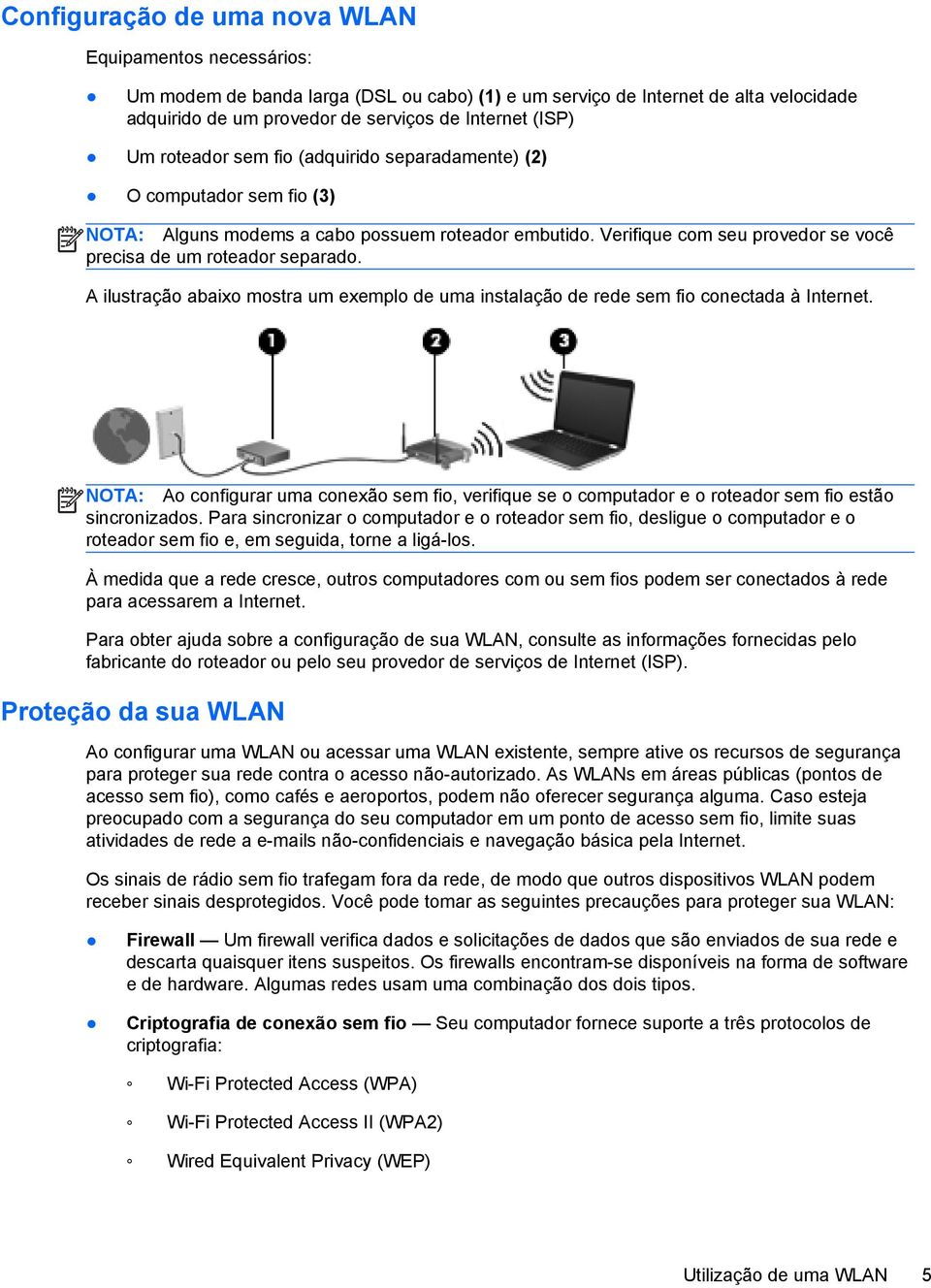 A ilustração abaixo mostra um exemplo de uma instalação de rede sem fio conectada à Internet.