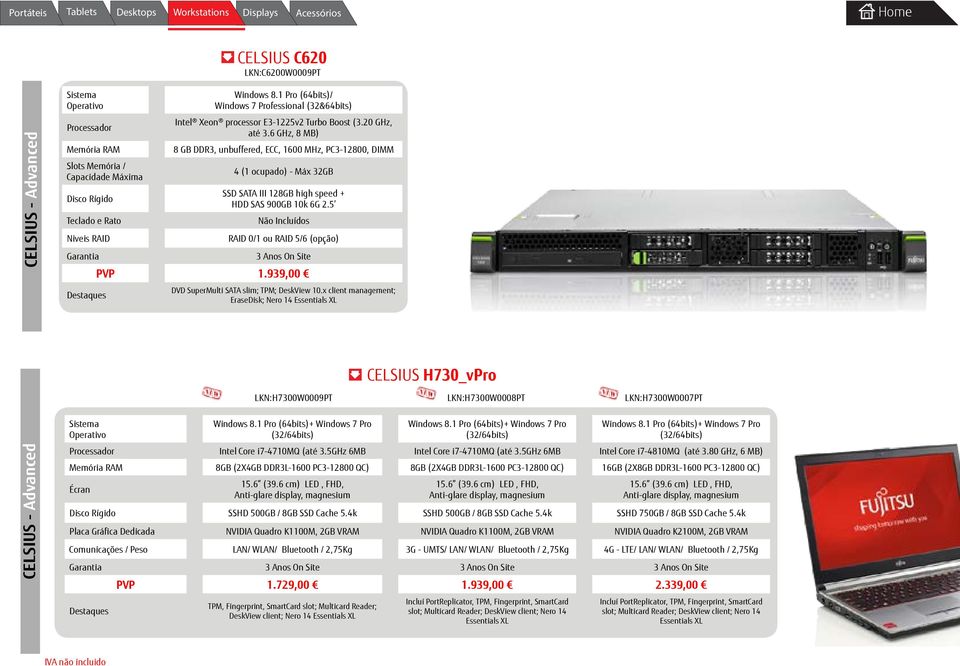 6 GHz, 8 MB) 8 GB DDR3, unbuffered, ECC, 1600 MHz, PC3-12800, DIMM 4 (1 ocupado) - Máx 32GB SSD SATA III 128GB high speed + HDD SAS 900GB 10k 6G 2.