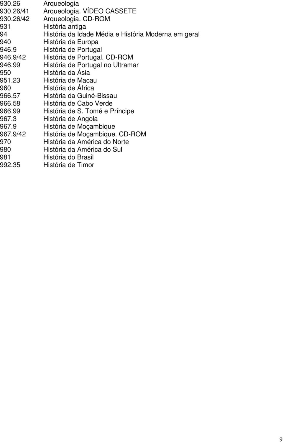CD-ROM 946.99 História de Portugal no Ultramar 950 História da Ásia 951.23 História de Macau 960 História de África 966.57 História da Guiné-Bissau 966.