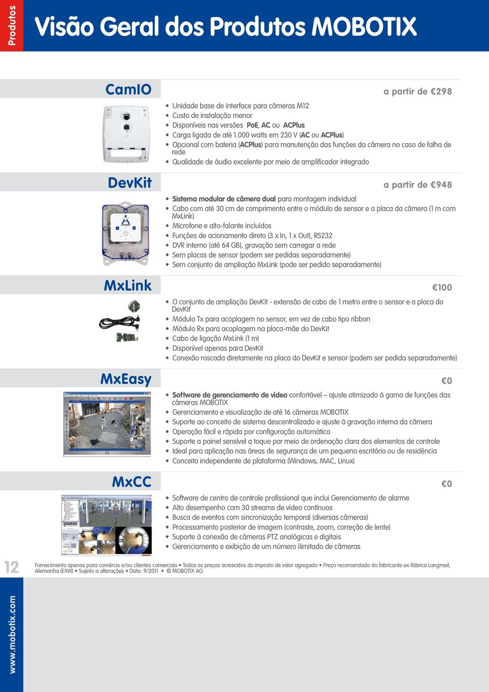 partir de 948 Sistema modular de câmera dual para montagem individual Cabo com até 30 cm de comprimento entre o módulo de sensor e a placa da câmera (1 m com MxLink) Microfone e alto-falante