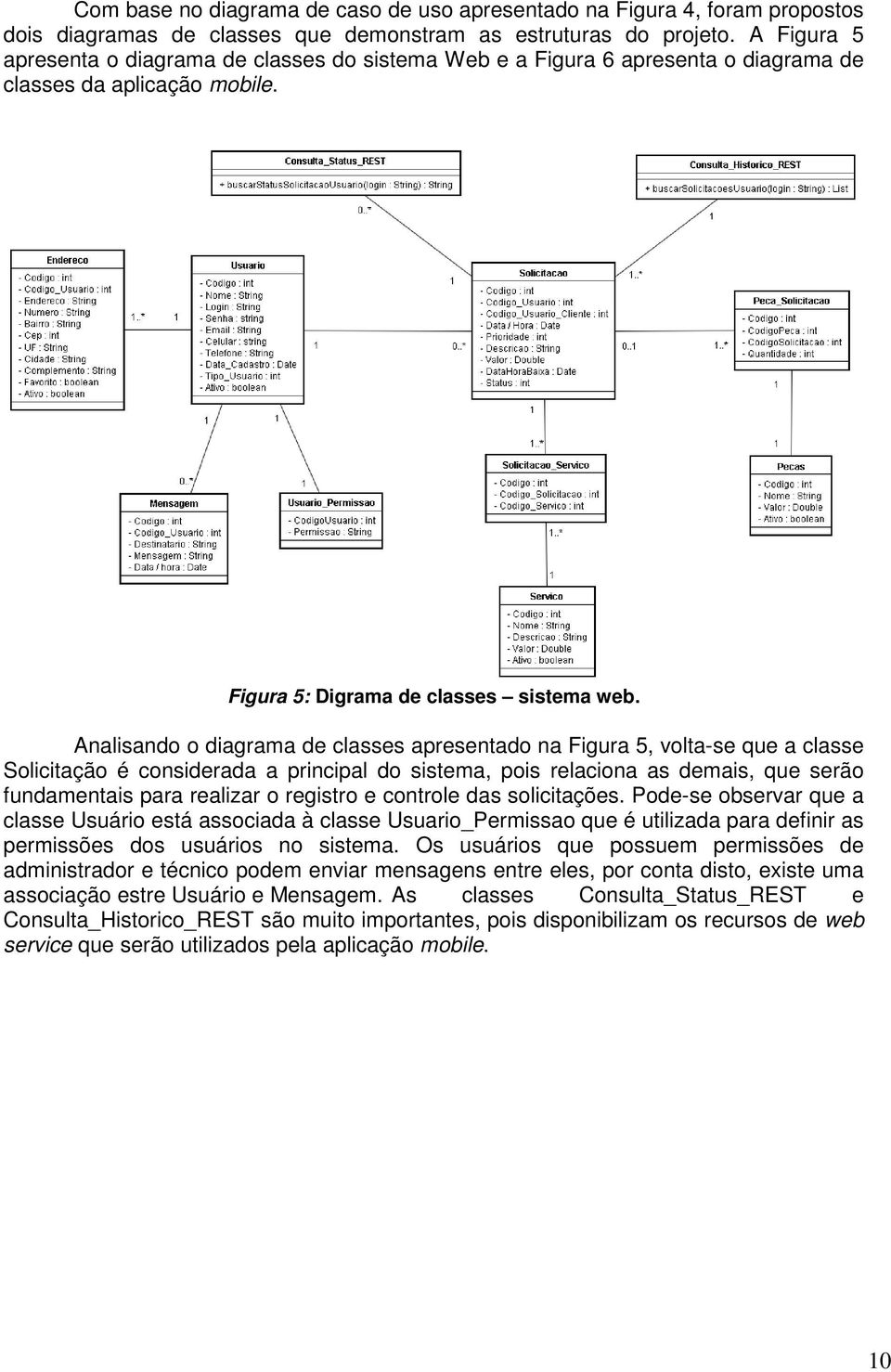 Analisando o diagrama de classes apresentado na Figura 5, volta-se que a classe Solicitação é considerada a principal do sistema, pois relaciona as demais, que serão fundamentais para realizar o