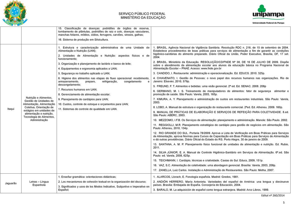 Unidades de Alimentação e Nutrição: aspectos físicos e de funcionamento; 3. Organização e planejamento de lactário e banco de leite; 4. Equipamentos e ergonomia aplicados a UAN; 1. BRASIL.