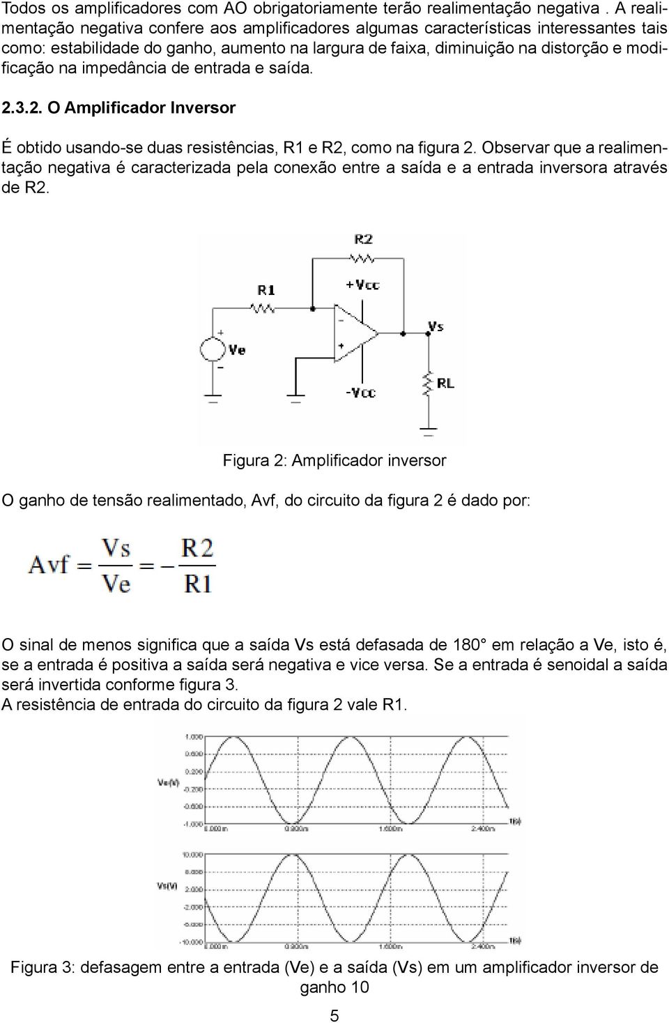 impedância de entrada e saída. 2.3.2. O Amplificador Inversor É obtido usando-se duas resistências, R1 e R2, como na fi gura 2.