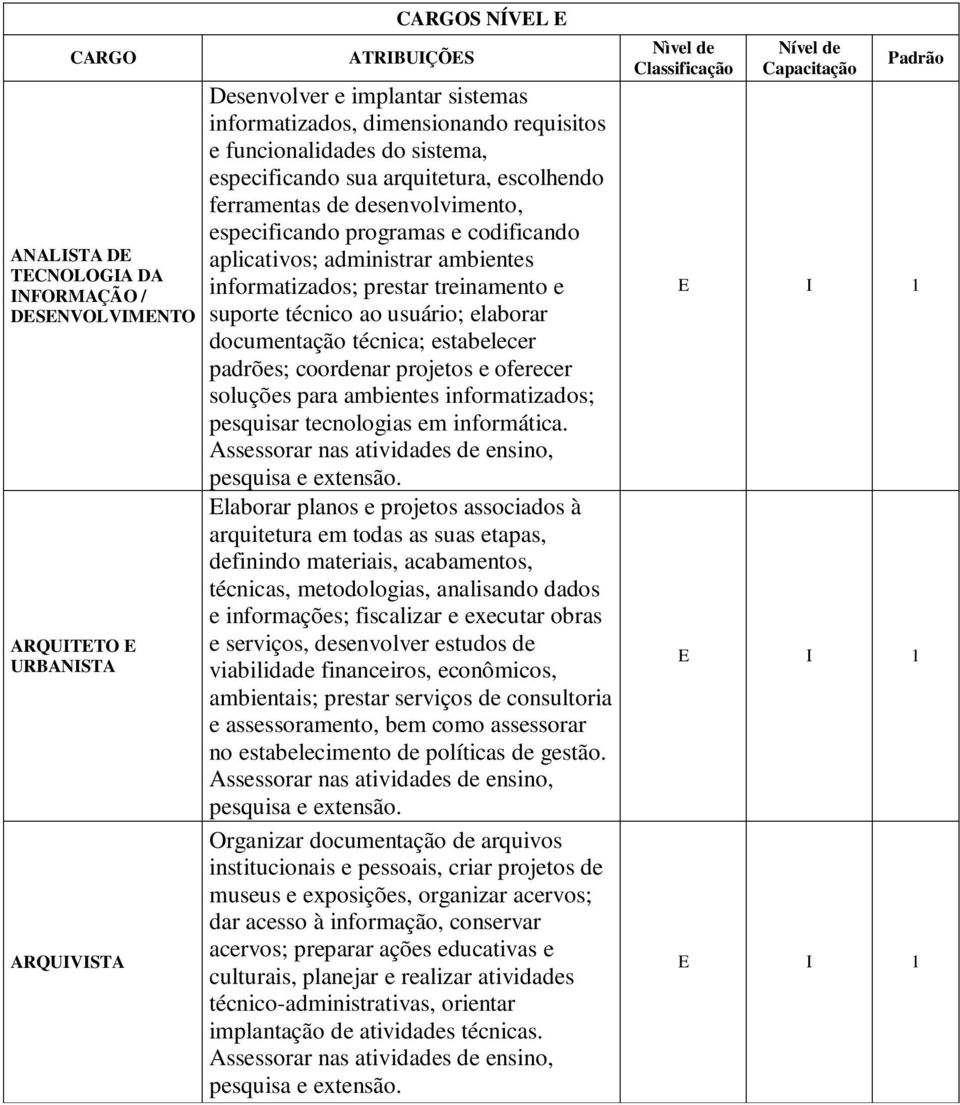 treinamento e suporte técnico ao usuário; elaborar documentação técnica; estabelecer padrões; coordenar projetos e oferecer soluções para ambientes informatizados; pesquisar tecnologias em