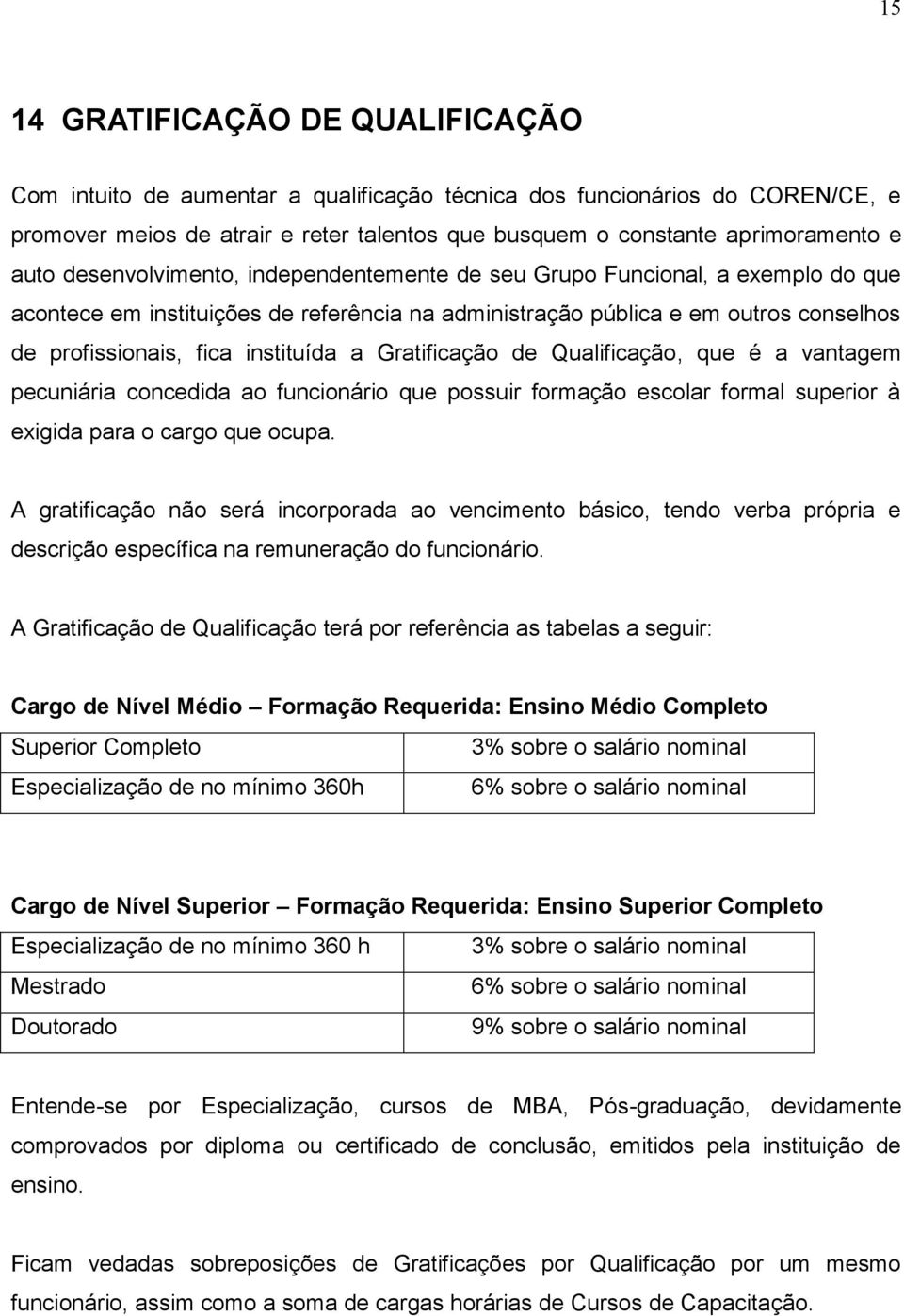 instituída a Gratificação de Qualificação, que é a vantagem pecuniária concedida ao funcionário que possuir formação escolar formal superior à exigida para o cargo que ocupa.