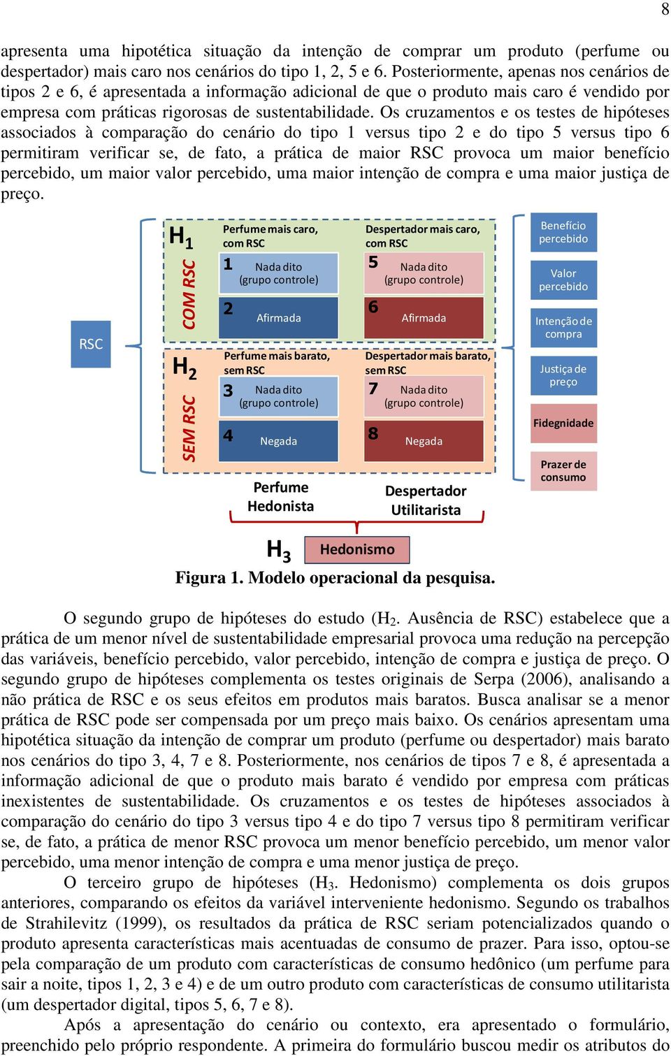 Os cruzamentos e os testes de hipóteses associados à comparação do cenário do tipo 1 versus tipo 2 e do tipo 5 versus tipo 6 permitiram verificar se, de fato, a prática de maior RSC provoca um maior