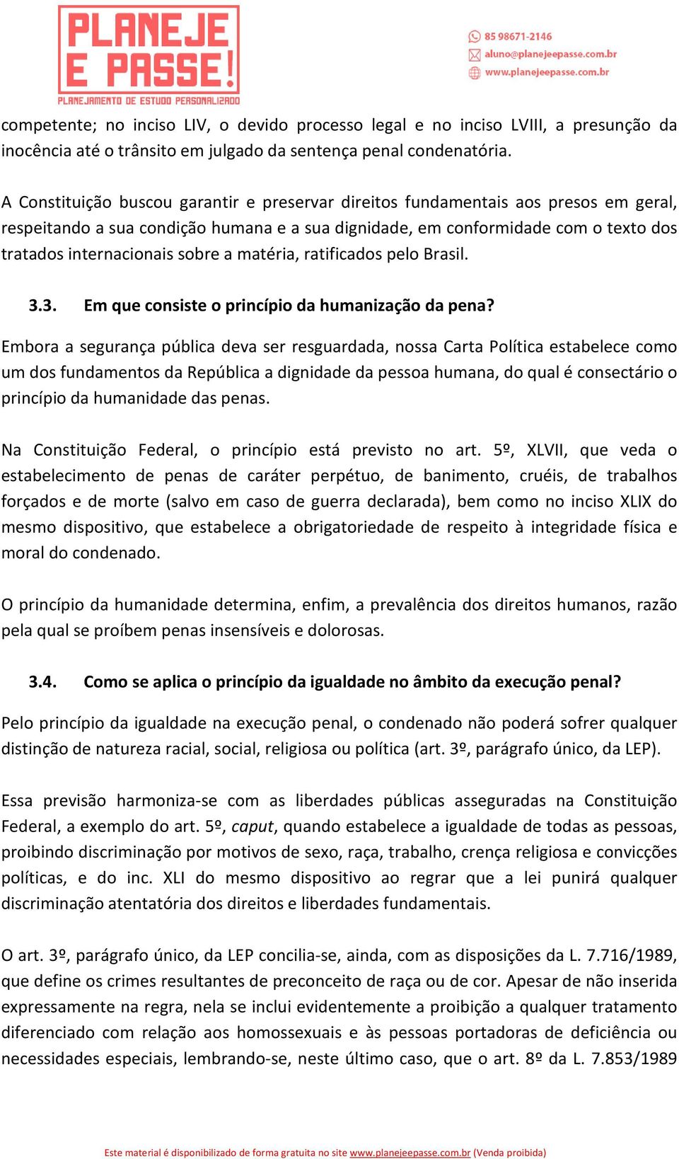 sobre a matéria, ratificados pelo Brasil. 3.3. Em que consiste o princípio da humanização da pena?
