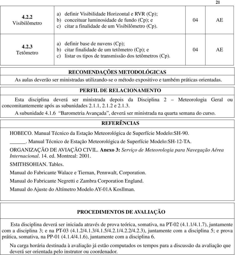 PERFIL DE RELACIONAMENTO Esta disciplina deverá ser ministrada depois da Disciplina 2 Meteorologia Geral ou concomitantemente após as subunidades 2.1.