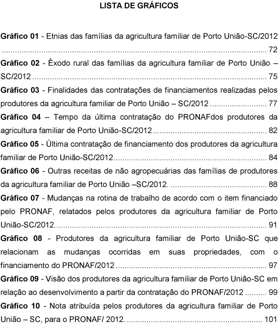 .. 77 Gráfico 04 Tempo da última contratação do PRONAFdos produtores da agricultura familiar de Porto União-SC/2012.