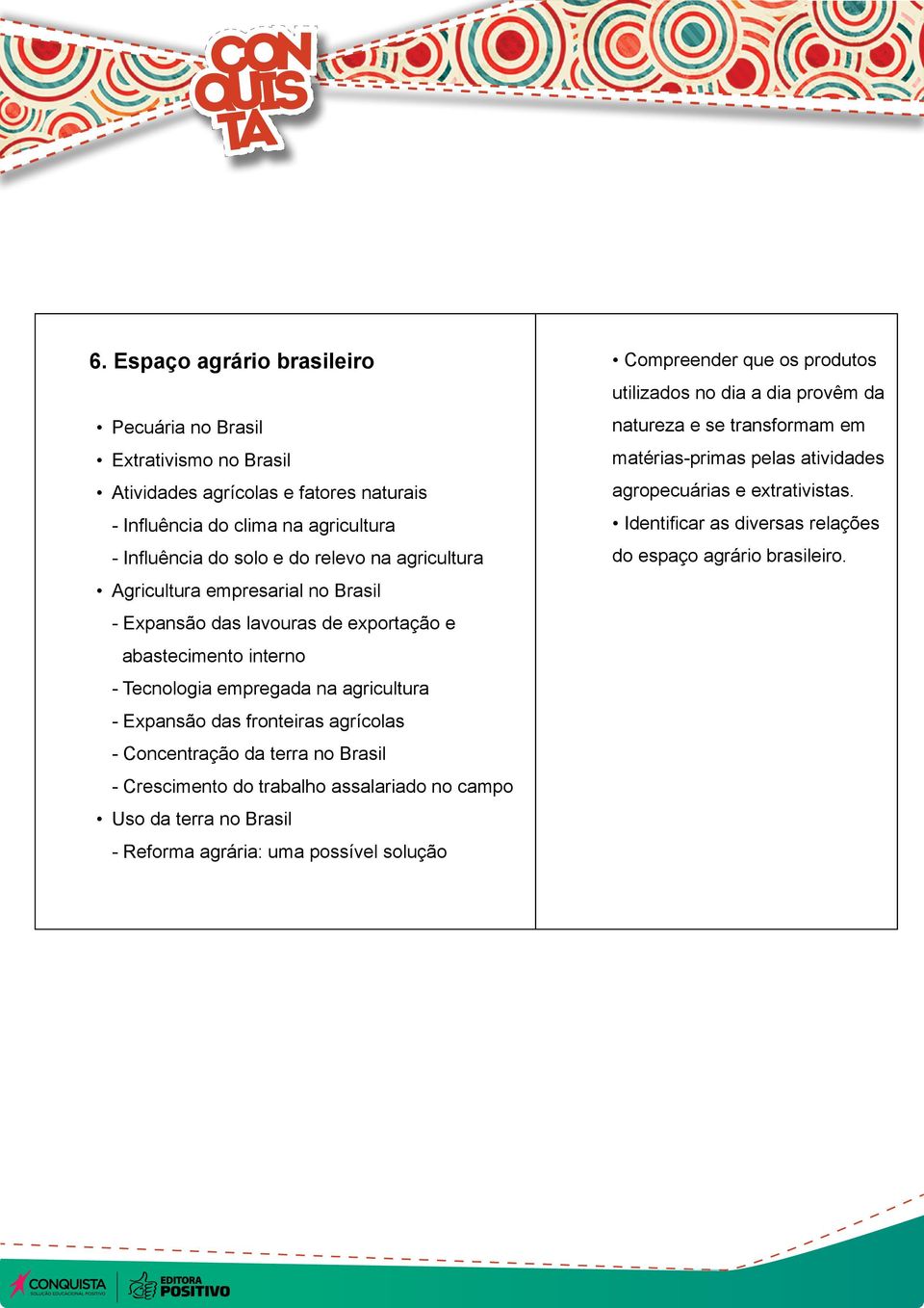 agrícolas - Concentração da terra no Brasil - Crescimento do trabalho assalariado no campo Uso da terra no Brasil - Reforma agrária: uma possível solução Compreender que os produtos