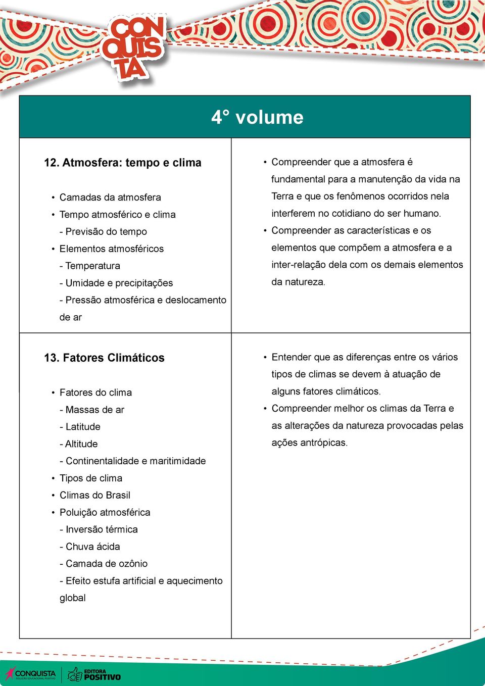 13. Fatores Climáticos Fatores do clima - Massas de ar - Latitude - Altitude - Continentalidade e maritimidade Tipos de clima Climas do Brasil Poluição atmosférica - Inversão térmica - Chuva ácida -