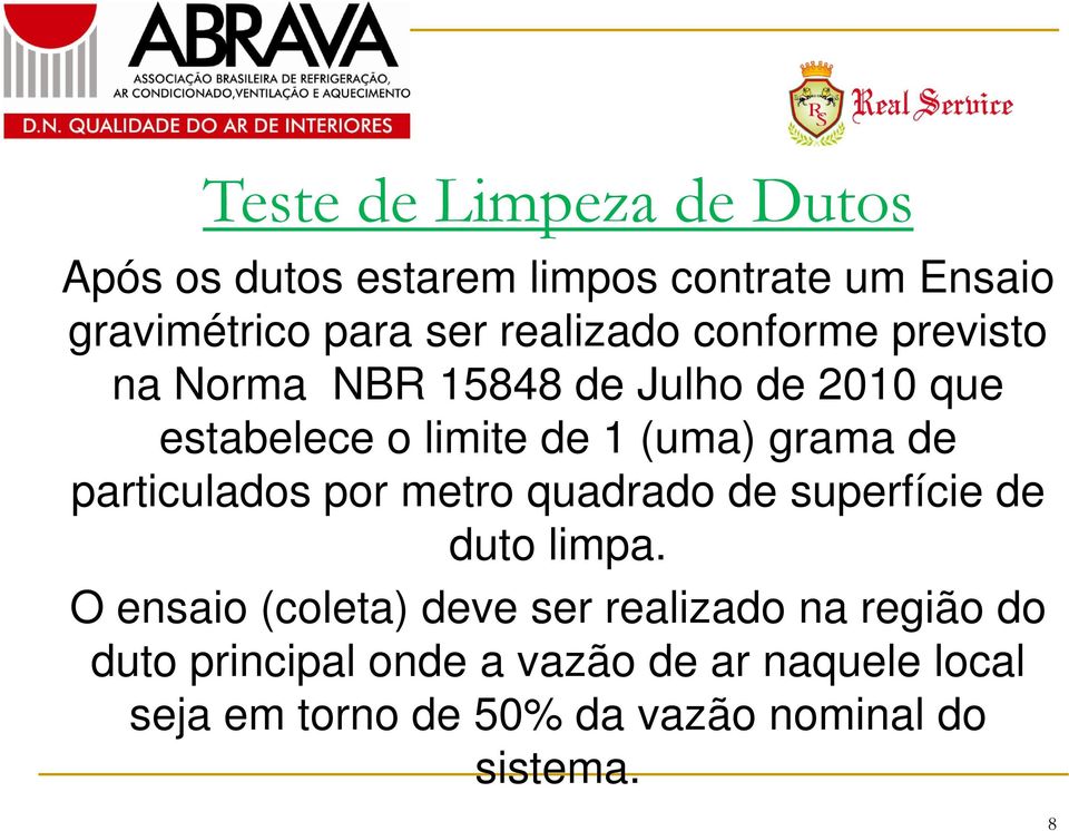 grama de particulados por metro quadrado de superfície de duto limpa.