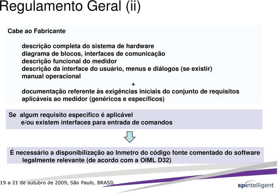 iniciais do conjunto de requisitos aplicáveis ao medidor (genéricos e específicos) Se algum requisito específico é aplicável e/ou existem